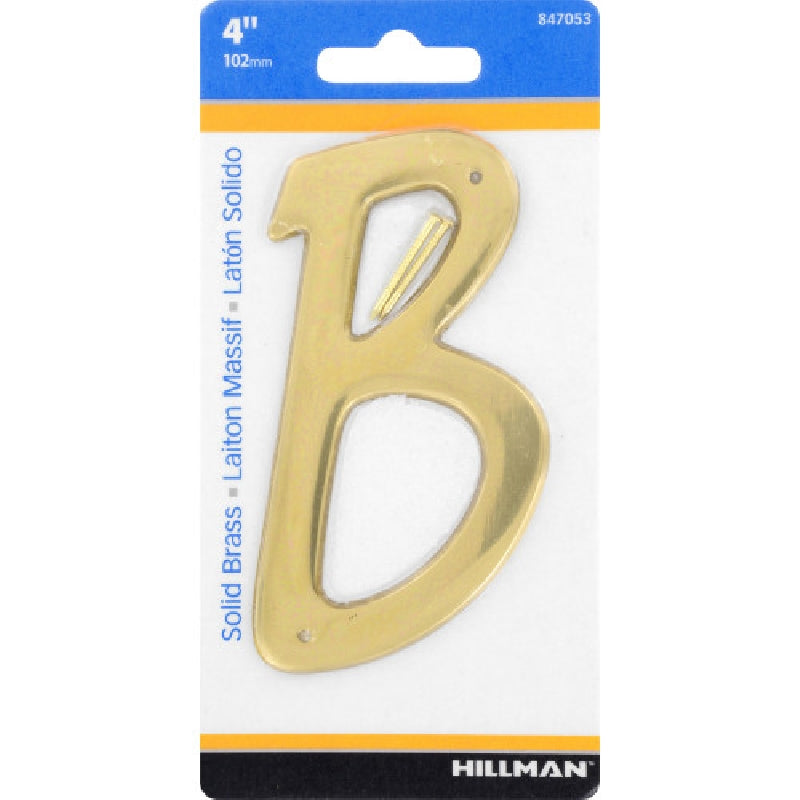 HILLMAN 847053 Letter, Character: B, 4 in H Character, Brass