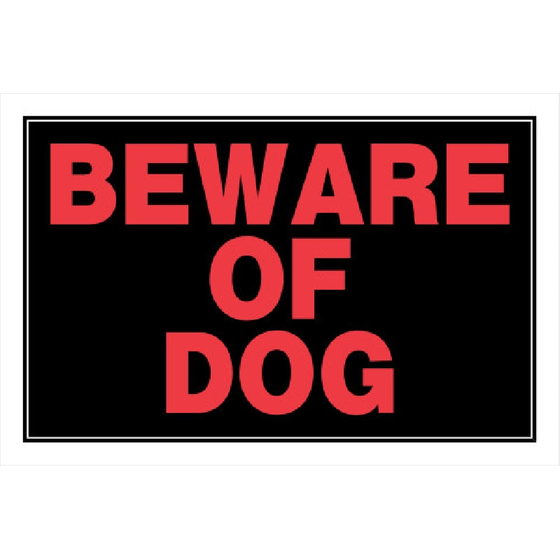 HILLMAN 839924 Sign, Square, BEWARE OF DOG, Red Legend, Black Background, Styrene, 12 in W x 8 in H Dimensions