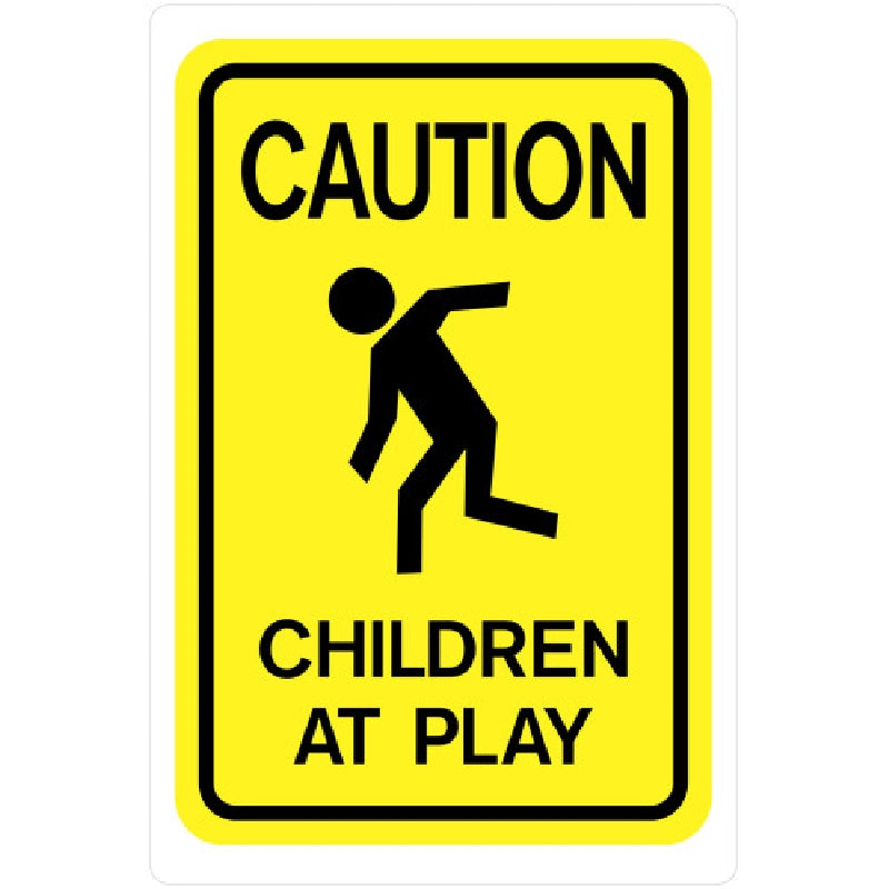 HILLMAN 840020 Sign, CAUTION CHILDREN AT PLAY, Yellow Background, Styrene, 18 in W x 12 in H Dimensions