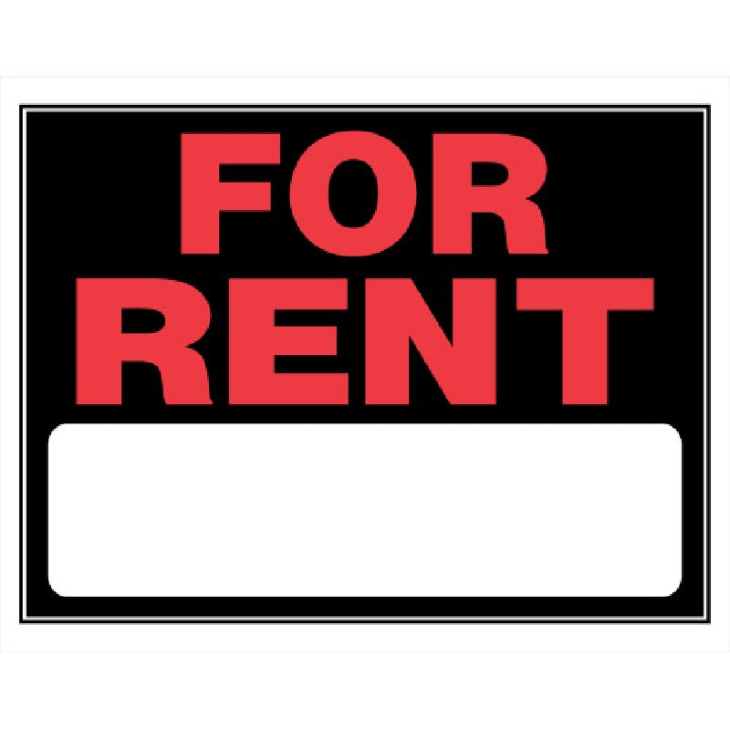 HILLMAN 840026 Sign, FOR RENT, Red Legend, Black Background, Plastic, 19 in W x 15 in H Dimensions