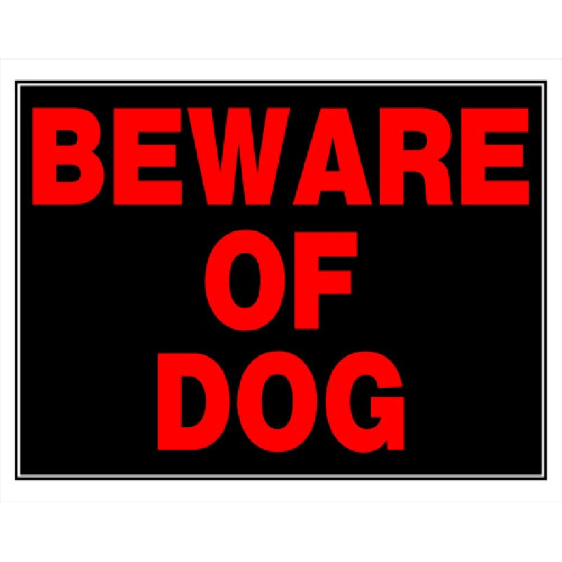 HILLMAN 840048 Sign, Square, BEWARE OF DOG, Red Legend, Black Background, Plastic, 15 in W x 19 in H Dimensions