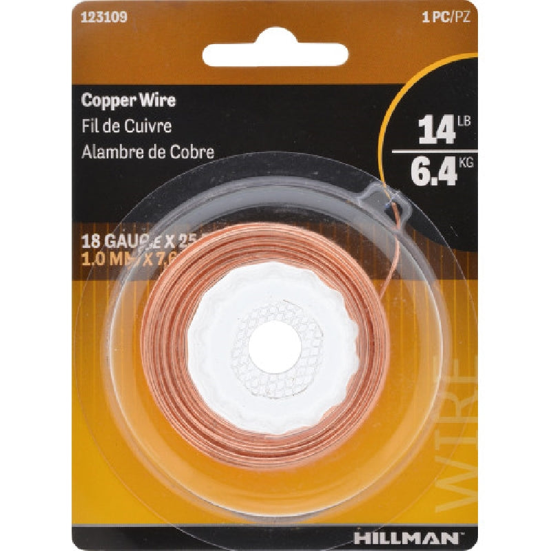 HILLMAN 123109 Hobby Wire, 25 ft L, Copper, #18 Gauge, 14 lb