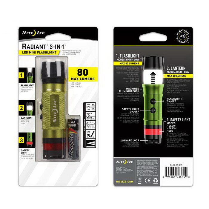 Nite Ize NL1A-17-R7 Mini Flashlight, AA Battery, Alkaline Battery, LED Lamp, 80 Lumens Lumens, 164 ft Beam Distance