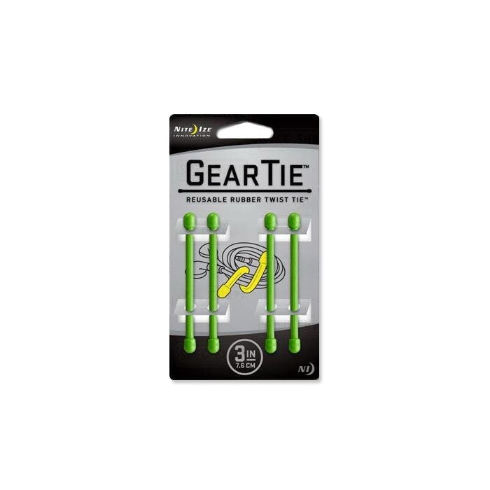Gear Tie GT3-4PK-17 Twist-Tie, 0.24 in Dia, 3 in L, Rubber/Steel, Lime