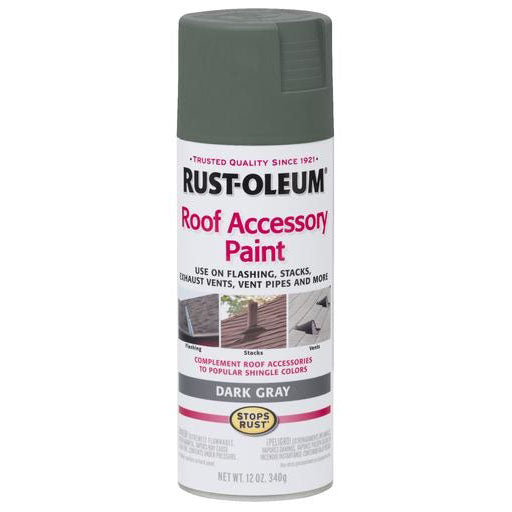 RUST-OLEUM STOPS RUST 285223 Roof Accessory Paint, Dark Gray, 12 oz, Aerosol Can