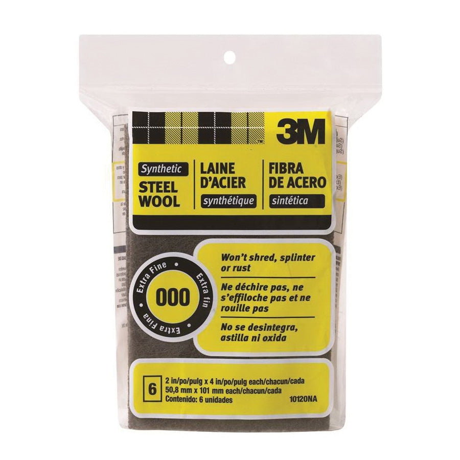 3M 10120NA Wool Pad, 4 in L, 2 in W, 000 Grit, Very Fine