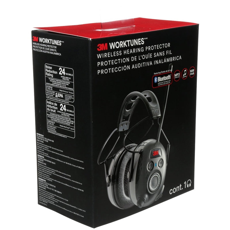 3M Worktunes 7100097024 Wireless Hearing Protector, 24 dB NRR, AM/FM Radio Band, Black/Silver