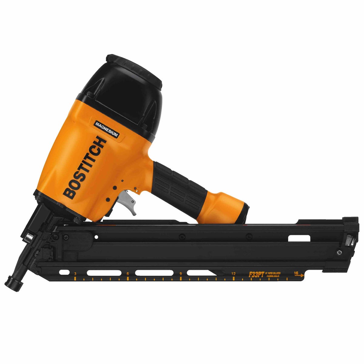 Bostitch F33PT Framing Nailer, 80 Magazine, 30 deg Collation, Paper Collation, 2 to 3-1/2 in Fastener, 0.075 cfm Air