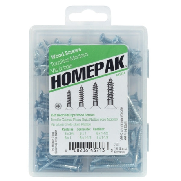 HILLMAN HOMEPAK Series 41814 Screw Assortment, Coarse Thread, Flat Head, Phillips Drive, Steel, Zinc-Plated