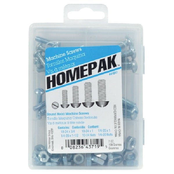 HILLMAN HOMEPAK Series 41817 Machine Screw Assortment, Round Head, Slotted Drive, Steel, Zinc-Plated