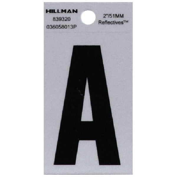 HILLMAN 839320 Letter, Character: A, 2 in H Character, Black Character, Silver Background, Mylar