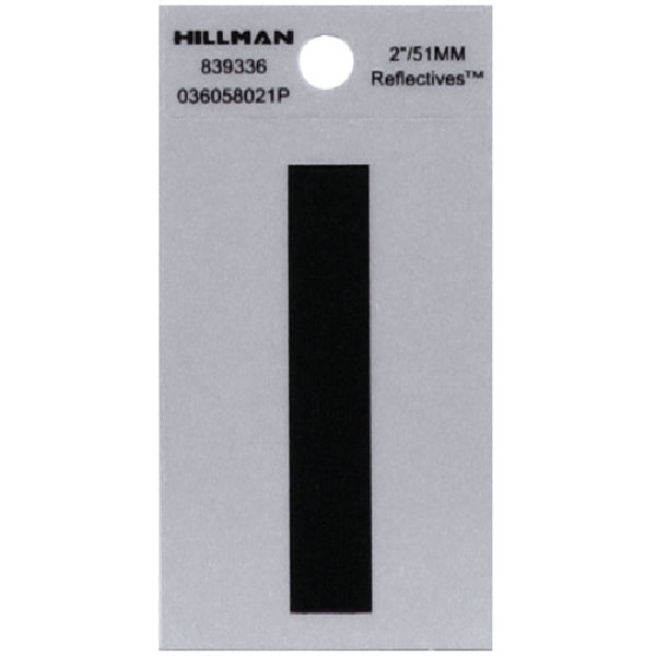 HILLMAN 839336 Letter, Character: I, 2 in H Character, Black Character, Silver Background, Mylar