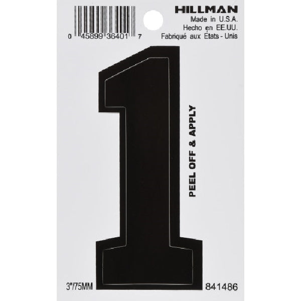 HILLMAN 841486 Number, Character: 1, 3 in H Character, Black Character, Vinyl