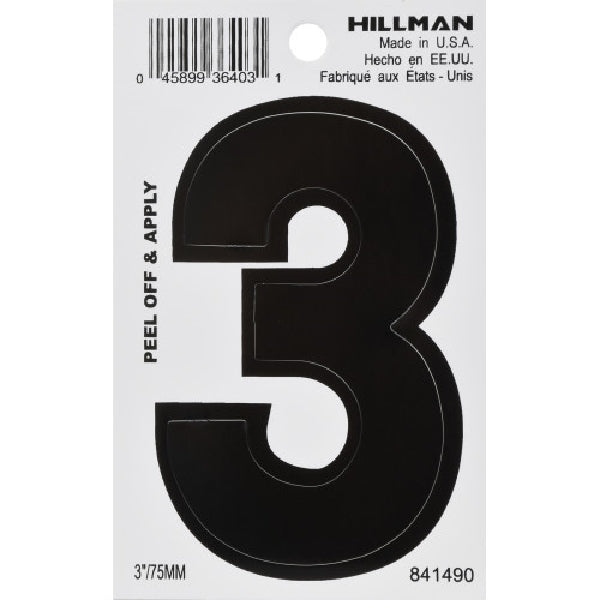 HILLMAN 841490 Number, Character: 3, 3 in H Character, Black Character, Vinyl