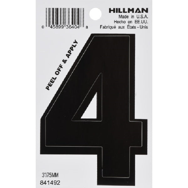 HILLMAN 841492 Number, Character: 4, 3 in H Character, Black Character, Vinyl