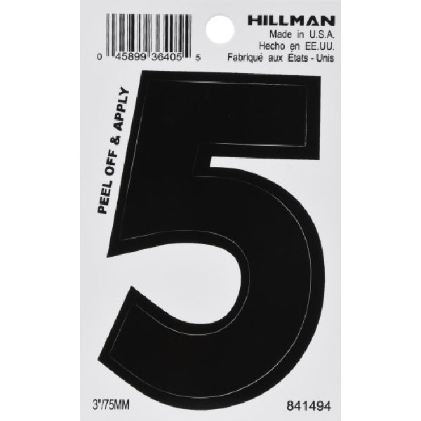 HILLMAN 841494 Number, Character: 5, 3 in H Character, Black Character, Vinyl