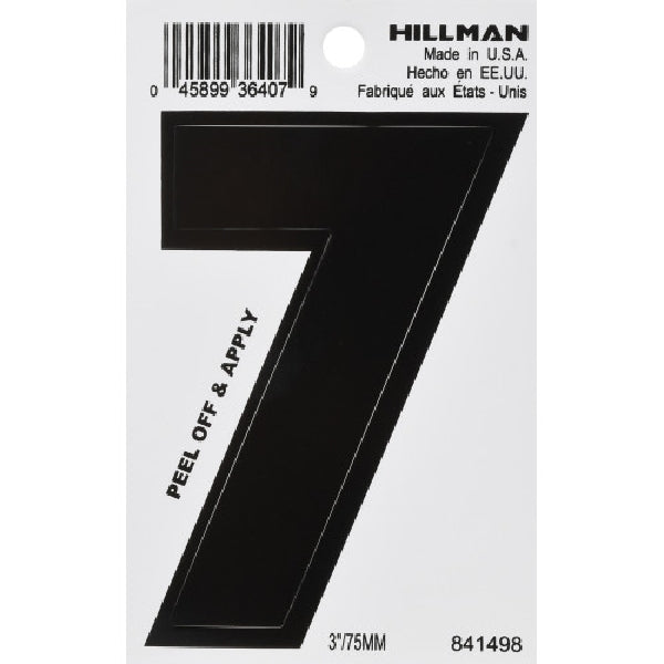 HILLMAN 841498 Number, Character: 7, 3 in H Character, Black Character, Vinyl