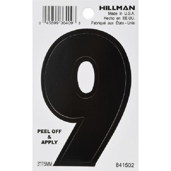 HILLMAN 841502 Number, Character: 9, 3 in H Character, Black Character, Vinyl