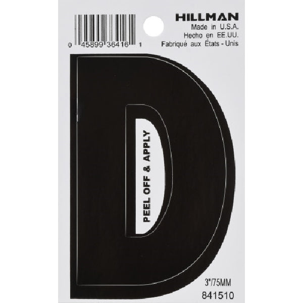 HILLMAN 841510 Letter, Character: D, 3 in H Character, White Character, Vinyl