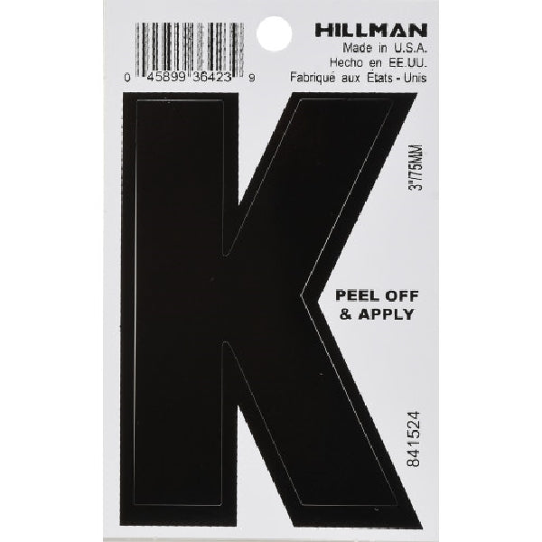 HILLMAN 841524 Letter, Character: K, 3 in H Character, White Character, Vinyl