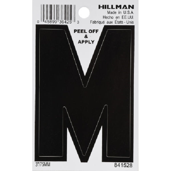 HILLMAN 841528 Letter, Character: M, 3 in H Character, White Character, Vinyl