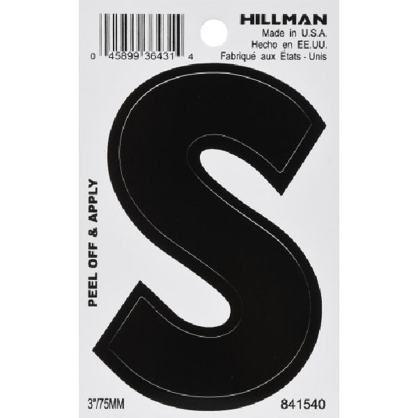 HILLMAN 841540 Letter, Character: S, 3 in H Character, White Character, Vinyl