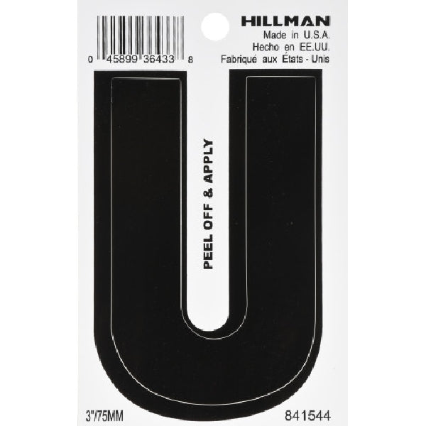 HILLMAN 841544 Letter, Character: U, 3 in H Character, Black Character, Vinyl