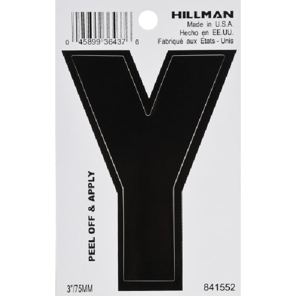 HILLMAN 841552 Letter, Character: Y, 3 in H Character, White Character, Vinyl