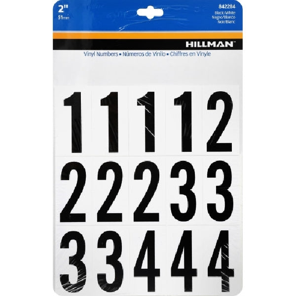 HILLMAN 842284 Number, 2 in H Character, Black Character, White Background, Mylar