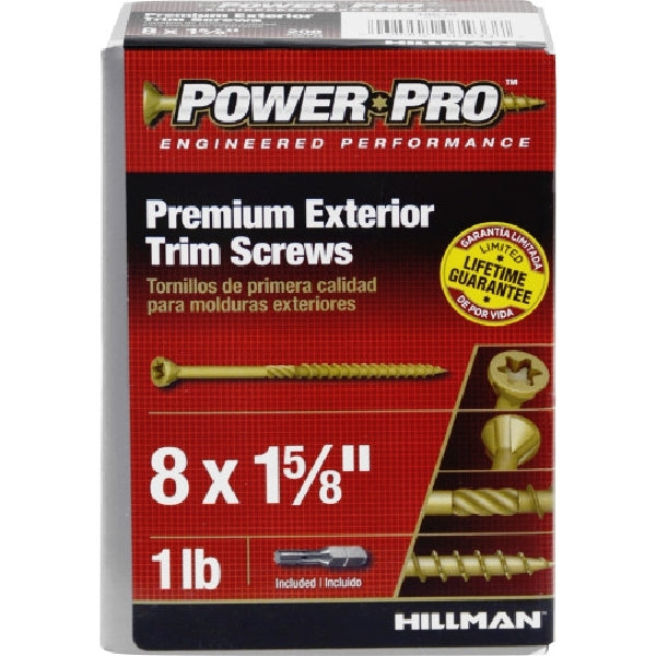 Power Pro 48630 Screw, #8 Thread, 1-5/8 in L, Bore-Fast Thread, Trim Head, Star Drive, Bronze Ceramic-Coated, 195 PK