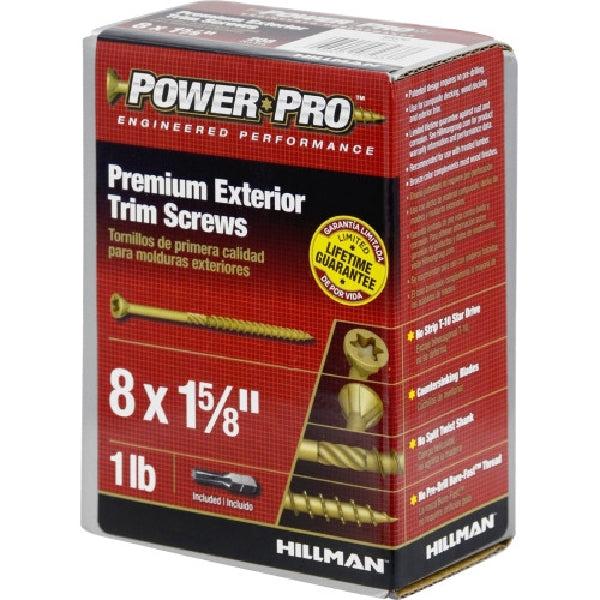 Power Pro 48630 Screw, #8 Thread, 1-5/8 in L, Bore-Fast Thread, Trim Head, Star Drive, Bronze Ceramic-Coated, 195 PK