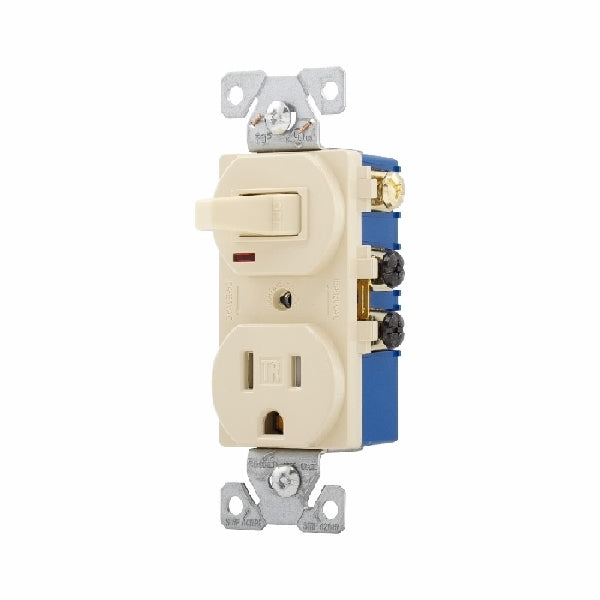 EATON TR274V Combination Switch, 1 -Pole, 15 A, 120/125 V, NEMA: NEMA 5-15R, Ivory
