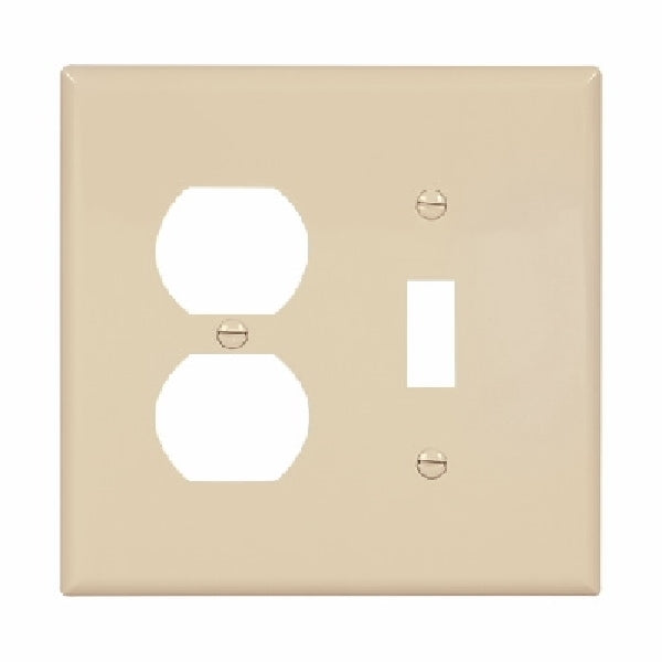 EATON PJ18V Wallplate, 4.93 in L, 4.89 in W, 2 -Gang, Polycarbonate, Ivory, High-Gloss