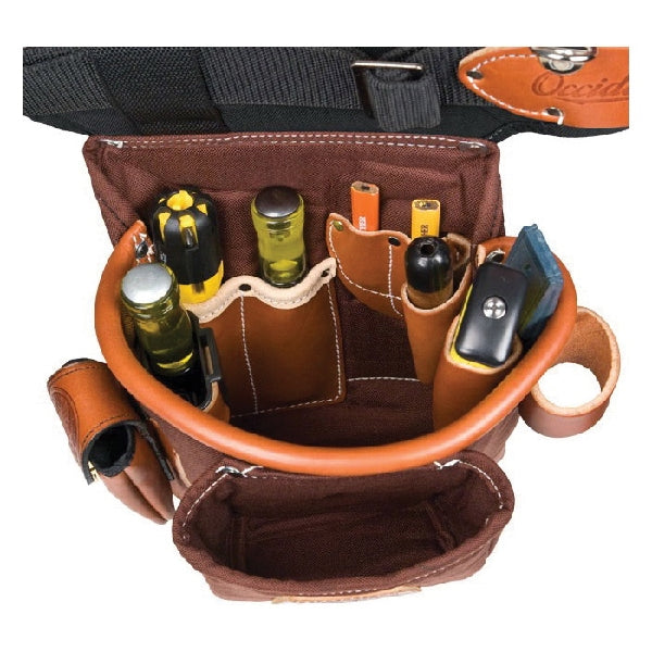 Occidental Leather 9855 Tool Bag Set, 10 in W, 10 in D, 24-Pocket, Leather/Neoprene/Nylon, Cafe