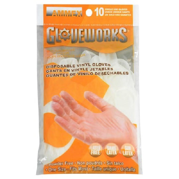 GLOVEWORKS GWV10PK Disposable Gloves, Universal, Vinyl, Powder-Free, Clear, 12.99 in L
