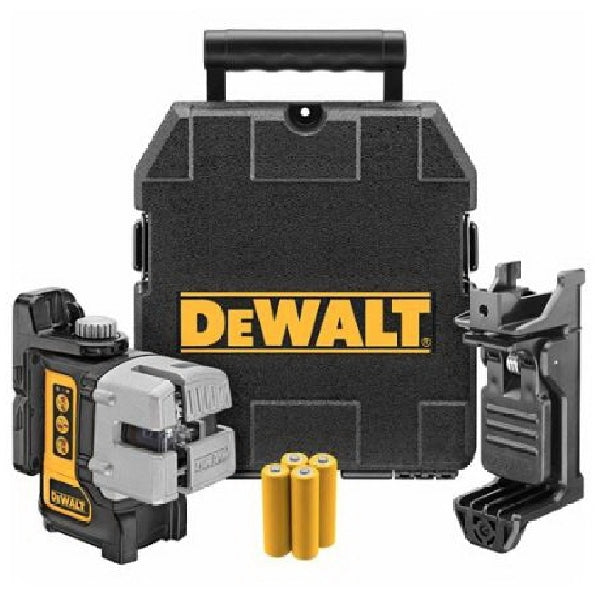 DeWALT DW089K Line Laser, 165 ft, 1/8 in Accuracy, 3-Beam, Red Laser