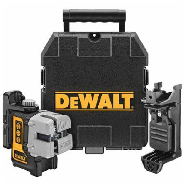 DeWALT DW089K Line Laser, 165 ft, 1/8 in Accuracy, 3-Beam, Red Laser