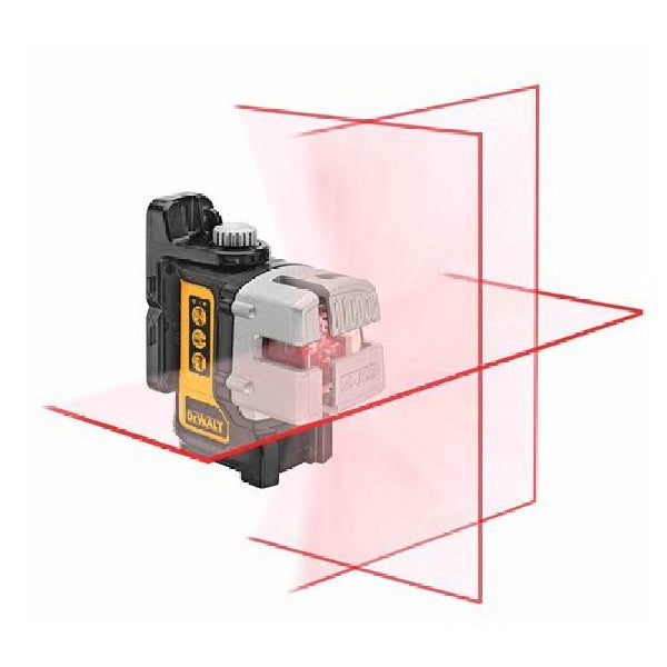DeWALT DW089K Line Laser, 165 ft, 1/8 in Accuracy, 3-Beam, Red Laser
