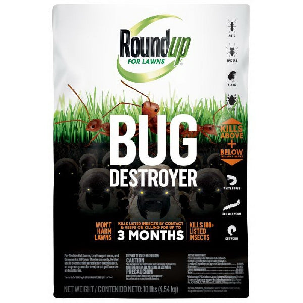 Roundup 4385404 Lawns Bug Destroyer, Granular, Spreader Application, Gardens, Home Foundations, Landscapes, Lawns, 10 lb