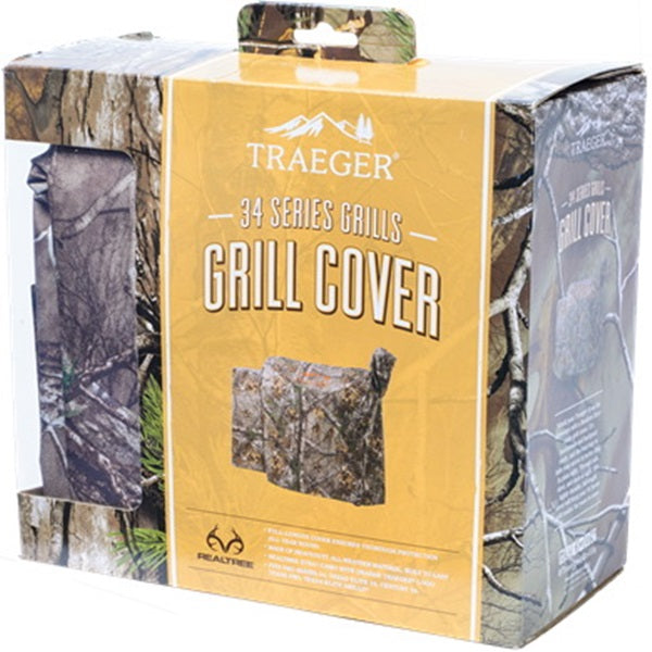 Traeger Realtree 34 BAC377 Full-Length Grill Cover, 22 in W, 49 in D, 39 in H, Kevlar/PVC, Camouflage