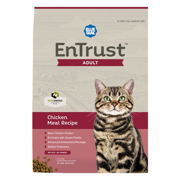 Blue Seal EnTrust 3953 Cat Food, Dry, Chicken Meal Flavor, 20 lb Bag