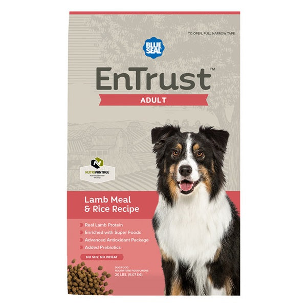 Blue Seal EnTrust 3972 Dog Food, Adult Breed, Dry, Lamb Meal, Rice Flavor, 20 lb Bag