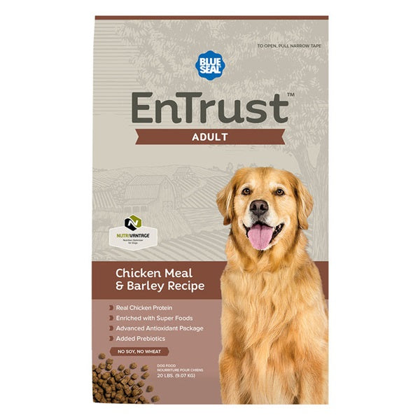 Blue Seal EnTrust 3968 Dog Food, Adult Breed, Dry, Barley, Chicken Meal Flavor, 20 lb Bag