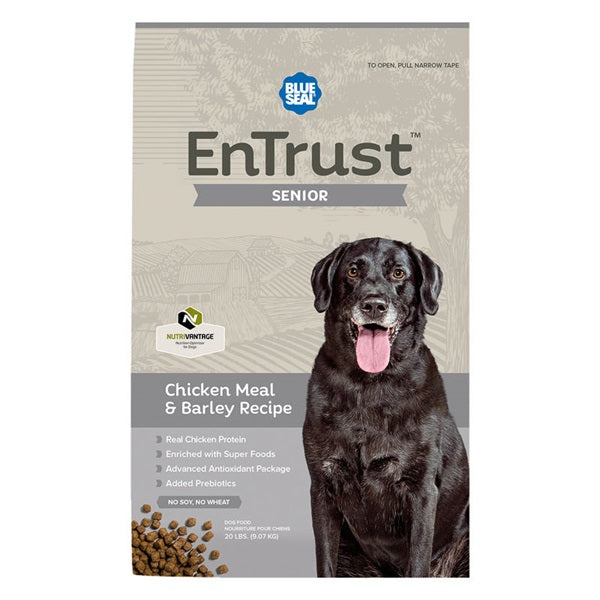 Blue Seal EnTrust 3987 Dog Food, Senior Breed, Dry, Barley, Chicken Meal Flavor, 6 lb Bag