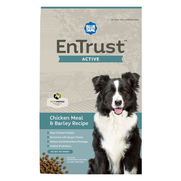 Blue Seal EnTrust 3964 Dog Food, Dry, Barley, Chicken Meal Flavor, 20 lb Bag