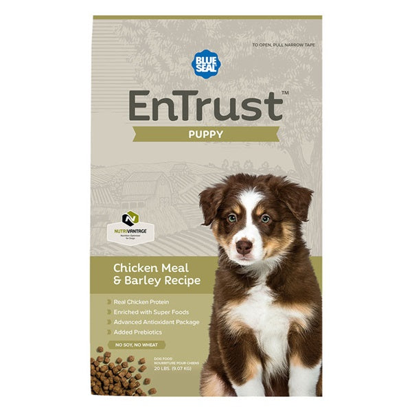 Blue Seal EnTrust 3955 Dog Food, Puppy Breed, Dry, Barley, Chicken Meal Flavor, 6 lb Bag