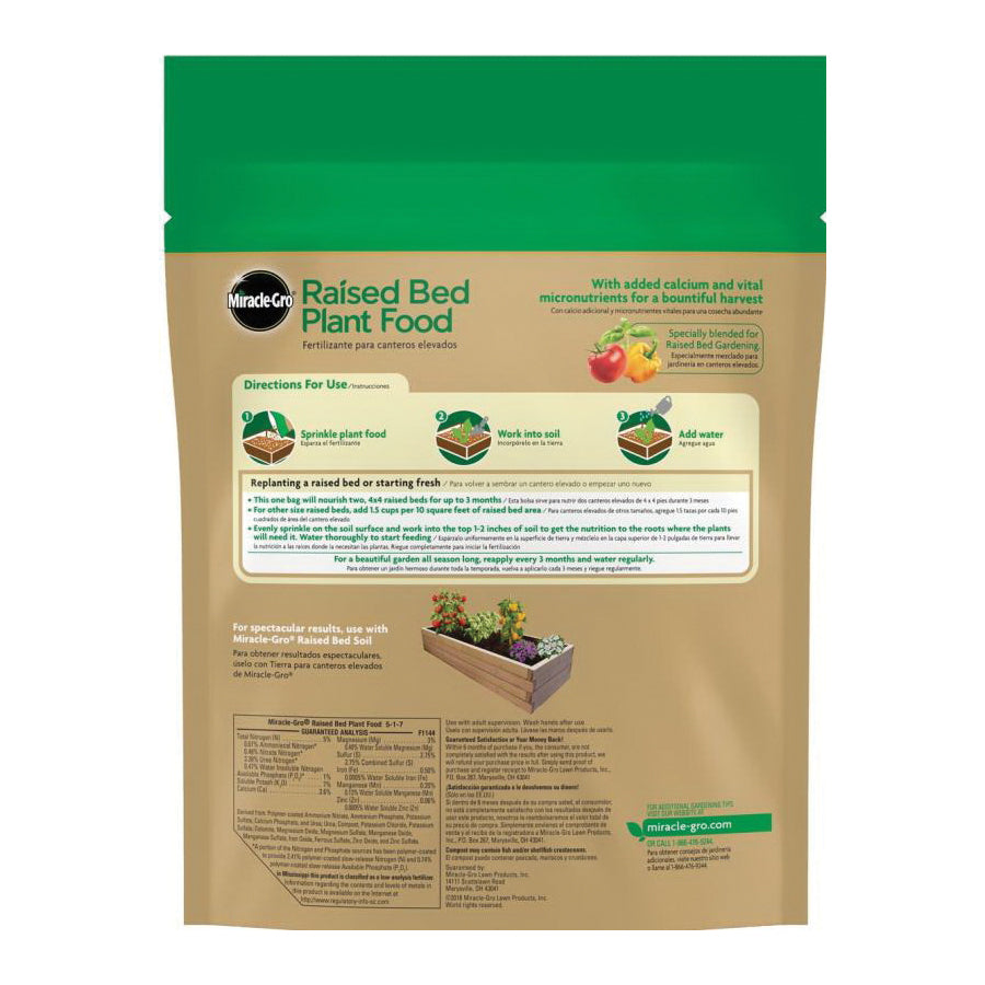 Miracle-Gro 3330110 Raised Bed Plant Food, 2 lb Bag, Solid, 5-1-7 N-P-K Ratio