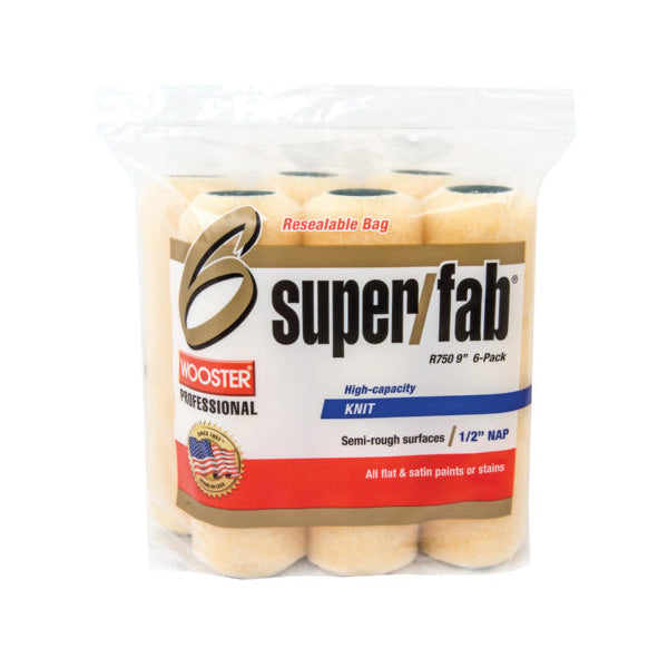 WOOSTER SUPER/FAB R750-9 Roller Cover, 1/2 in Thick Nap, 9 in L, Fabric Cover, Gold/Yellow