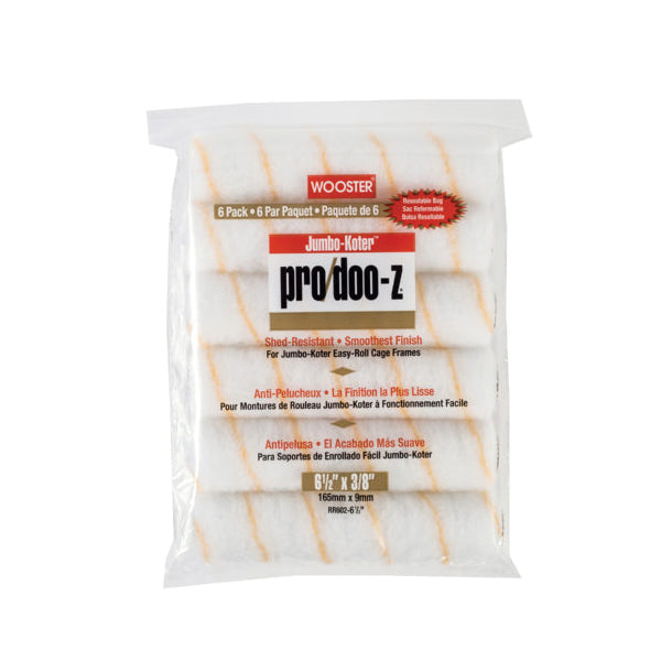WOOSTER Jumbo-Koter, Pro/doo-Z RR602-6 1/2 Roller Cover, 3/8 in Thick Nap, 6-1/2 in L, Fabric Cover, White