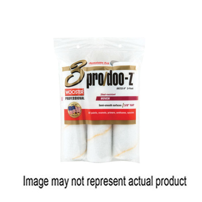 WOOSTER Pro/Doo-Z RR724 Roller Cover, 1/2 in Thick Nap, 9 in L, Fabric Cover, White